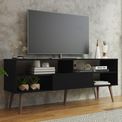 Modern TV Stand with 1 Door and 4 Shelves with Cable Management for
