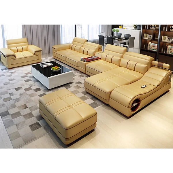 Leather Sectional Sofa for Living Room, Massage Recliner, Home Furniture, Modern Style