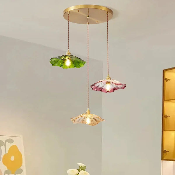 Home decoration lighting, retro pendant lamp, floral glass hanging lamp, living room bedroom bedside lamp, indoor decoration