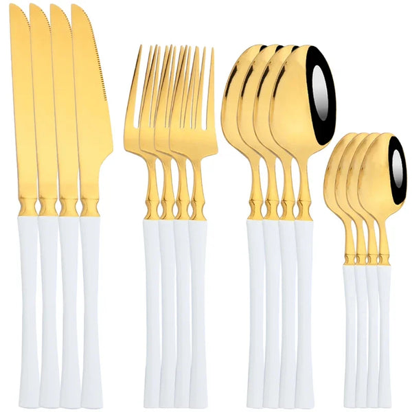 16Pcs Dinnerware Set Stainless Steel Western  Cutlery Set Dinner Spoon Fork Knife Tableware Kitchen Flatware Silverware Set