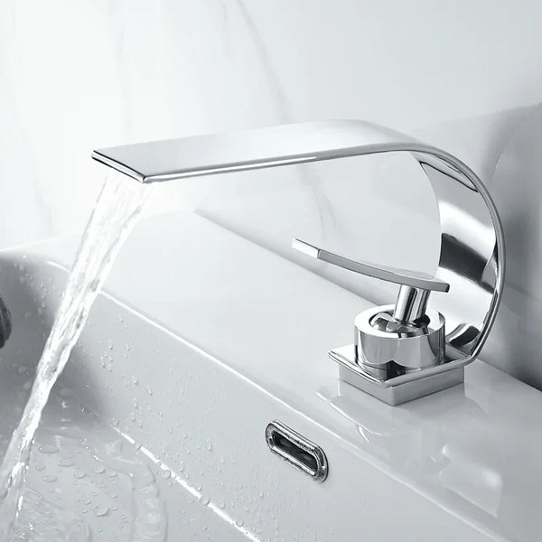Black Waterfall Bathroom Faucet | Hot & Cold Mixer for Home Wash Basins | Creative Under-Mount Sink Design