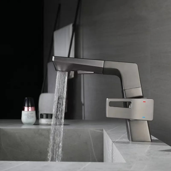 Bathroom Pull-out Basin Faucet 360 Rotation Single Hole Single Handle Hot And Cold Mixed Water Faucet Grey Sink Tap